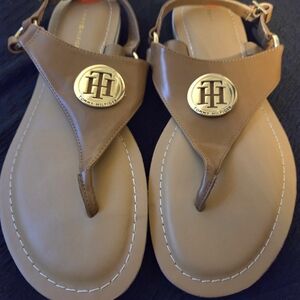 Tommy Hilfiger Brown Sandals with Gold Logo